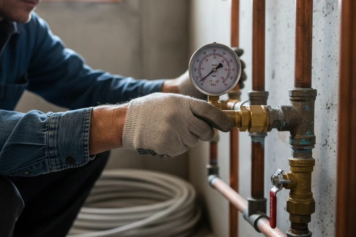 Pressure testing a repaired line during Water Line Repair in Neck City